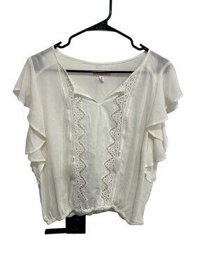 Cape Juby Large White Ruffle Sleeve Crochet Trim Tassel Blouse Boho Soft Girl